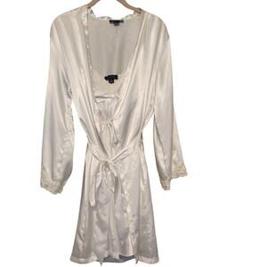 Jones New York Women White Slip Nightgown Robe Medium Lace Trim Adjustable Bride